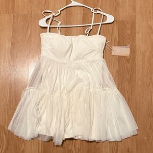 Popflex Pirouette Babydoll Coconut White Tulle Strap Dress Size M w/ Pockets